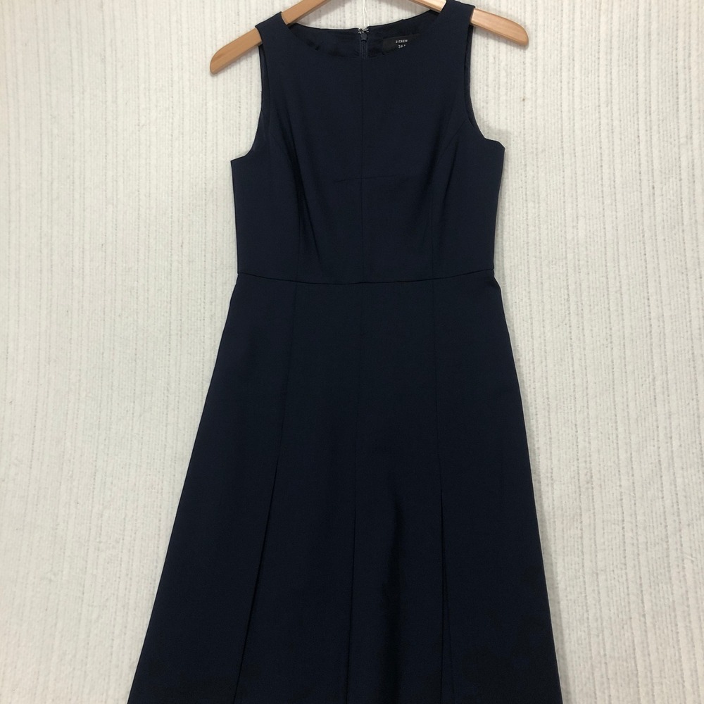 J. Crew 365 Navy Blue Sleeveless Fit & Flare Dress Pleated Career Size 2‎
